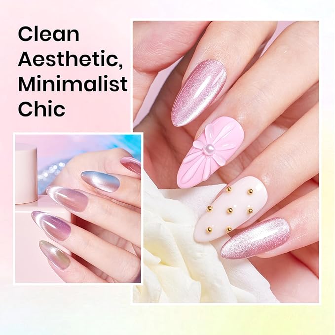 Beetles Cat Eye Gel Nail Polish Set, 6 Colors Jelly Pink Translucent Pastel Blue Purple Orange Green Glass Cat Eye Sheer Gel Polish Kit Soak Off UV Lucite Collection Manicure Gifts for Women