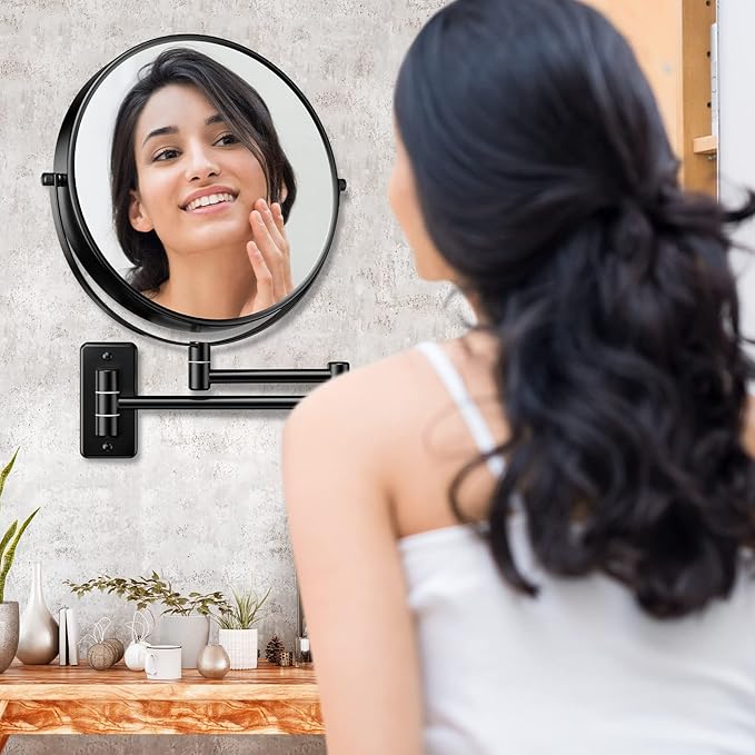 Benbilry 9" Large Size Wall Mounted Makeup Mirror, 1X/10X Magnifying Double Sided Shaving Mirror for Bathroom, 360° Swivel Extendable Arm, Black