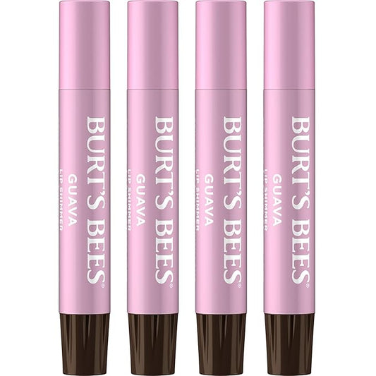 Burt's Bees Shimmer Lip Tint Set, Tinted Lip Balm Stick, Moisturizing for All Day Hydration with Natural Origin Glowy Pigmented Finish & Buildable Color, Guava (4-Pack)