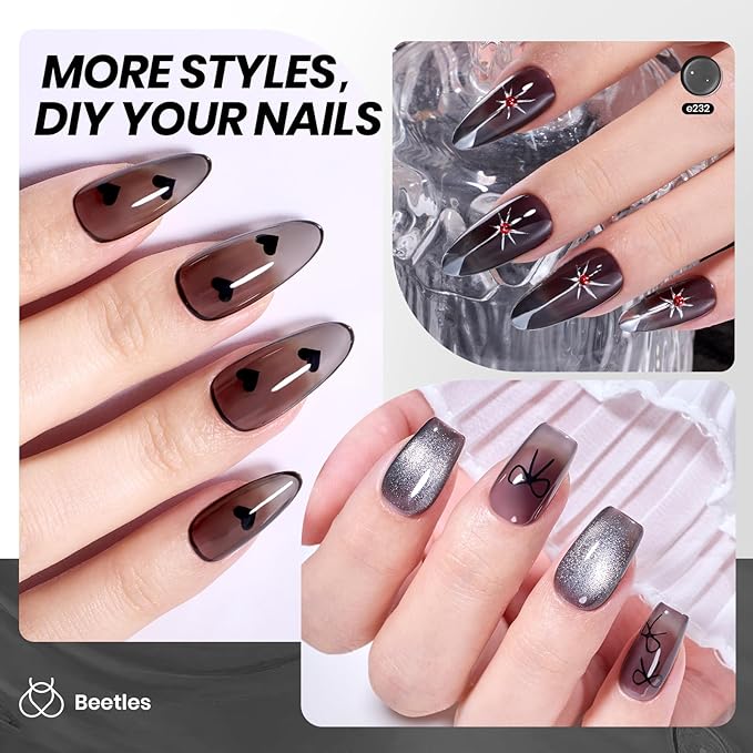 Beetles Black Jelly Gel Nail Polish - 15ML Sheer Black Gel Polish Neutral Jelly Translucent Effect Soak Off UV French Nail Art DIY Home Manicure Gift for Women