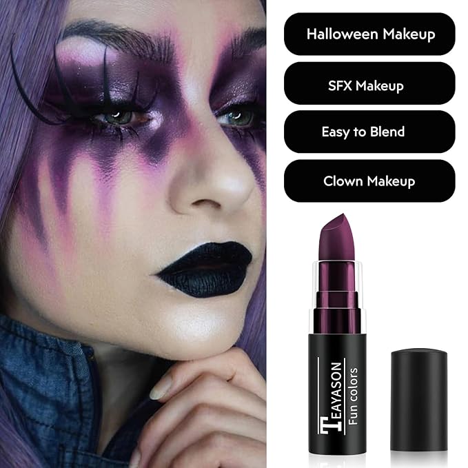 Purple Face Body Paint Stick, Matte Purple Lipstick Eye Black Stick Face-Paint Make Up, Long Lasting Waterproof Face Makeup for Halloween Ursula Witch Cheshire Cat Cosplay Makeup