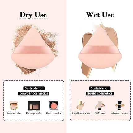8Pcs of Triangular Powder Puff Makeup Sponges, Made of Super-soft Velvet, Designed for Contouring, Eye, and Corner, Beauty Blender Foundation Mixing Container.