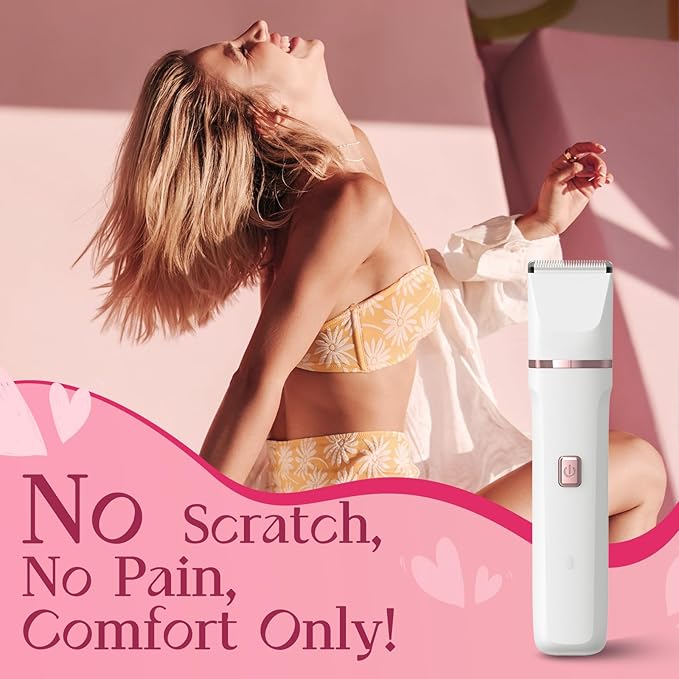 Pubic Hair Trimmer Women - 2-in-1 Electric Bikini Shaver & Facial Hair Remover, Waterproof Body Groomer with Ceramic Blades, USB-C Fast Charging Dock, Cordless Razor for Women's Sensitive Skin (White)