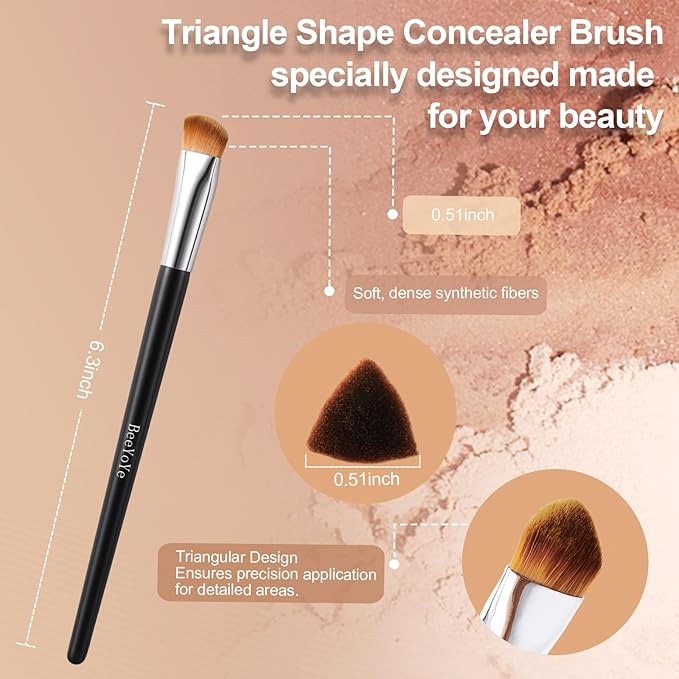 Concealer Brush,Triangle Under Eye Makeup Small Foundation Brush Precise Coverage Dark Circles Face Contour Blending Brush