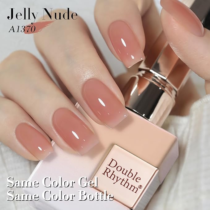 Double Rhythm 0.5Oz Translucent Gel Polish Sheer Neutral Natural Light Milky Same Color Same Bottle 15ML Jelly Nail Art DIY at Home (Skin Nude-A1370)