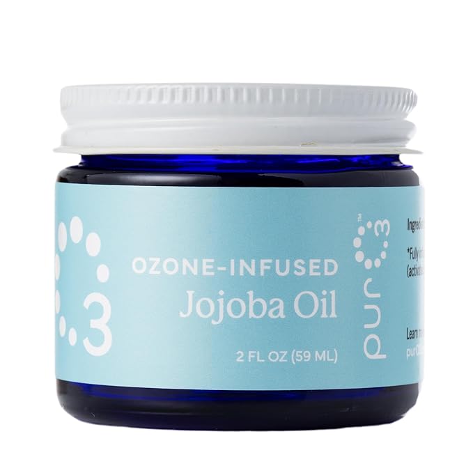 PurO3 Ozonated Jojoba Oil – Pure, Natural, Organic Skincare for Face & Body – Oxygenated Healing Lotion, Moisturizer & Beauty Cream in a Glass Jar – O3 Therapy Salve, 2 oz