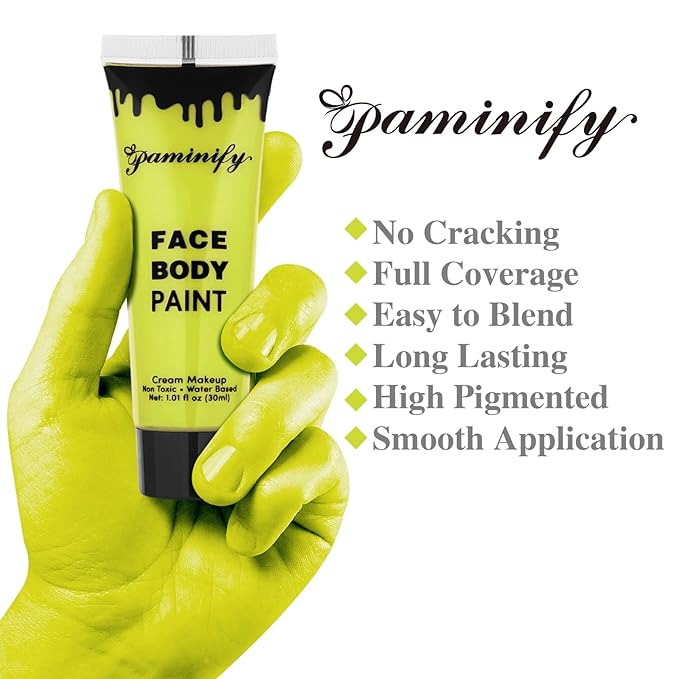 Ogre Green Face Paint with Setting Powder and sponge,1.01 Oz Water Based Full Coverage Green Body Paint,Halloween Face Painting Kit SFX Makeup Cosplay Monster Costume for Adults & Kids