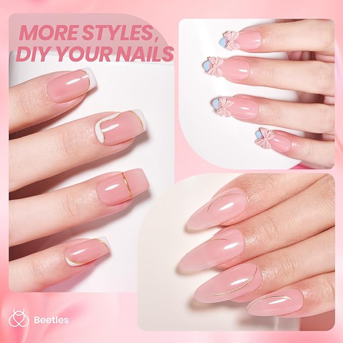 Beetles Nude Pink Gel Nail Polish, 15ml Neutral Sheer Pink Jelly Gel Polish Translucent Effect Nail Concealer Spring Summer Color Soak off UV French Nail Art Design DIY Manicure Gift for Women