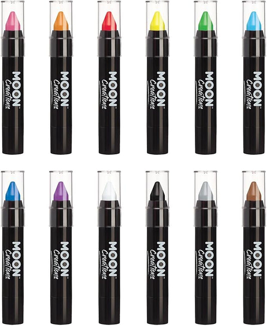 Face Paint Stick / Body Crayon Set of 12 Makeup for The Face & Body by Moon Creations - 0.12oz