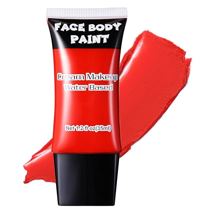Red Face Paint, Water Based Full Body Paint Halloween Makeup,Cream Face Paint & Body Paint For Adults Clown Joker Demon Devil Vampire Spiderman Halloween Makeup 1.2 fl oz (35ml)