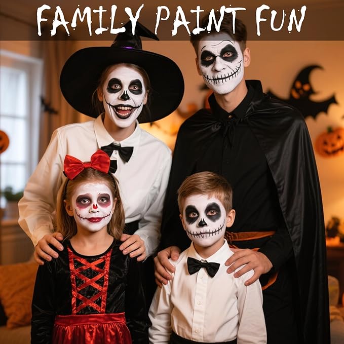White Face Body Paint Kit for Kids & Adults, Non-Toxic Water-Based Professional Face Painting Palette with Brushes for Halloween Clown Goth Vampire SFX Makeup, Art Stage Cosplay Parties