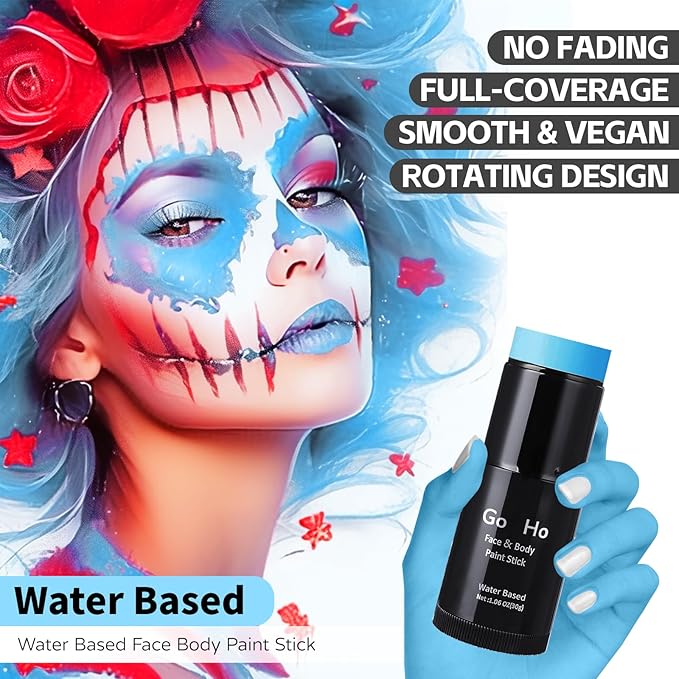 Go Ho Light Blue Face Body Paint Stick,Water Based Washable Pale Blue Face Paint Stick,Full-coverage Cream Blue Body Paint for Adults Children Halloween Cosplay SFX Ghost Bride Sally Makeup