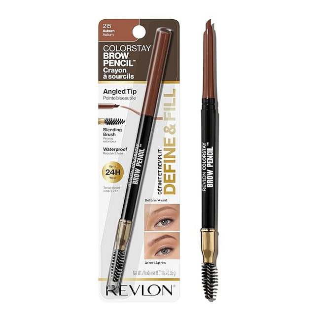 Revlon ColorStay Eyebrow Pencil with Spoolie Brush, Waterproof, Hair-Like Strokes for Natural Looking Brows, 215 Auburn, 0.021 oz