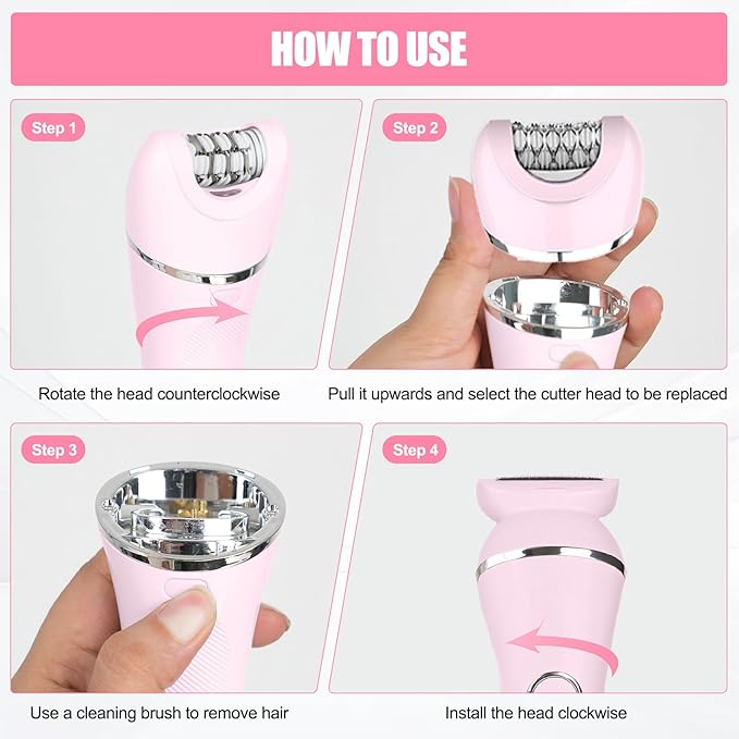 3.0 Women Face Epilator, 7-in-1 Rechargeable Facial Hair Remover with LED Battery Display, Facial Shaver for Face, Eyebrow, Nose Trimmer (Pink)