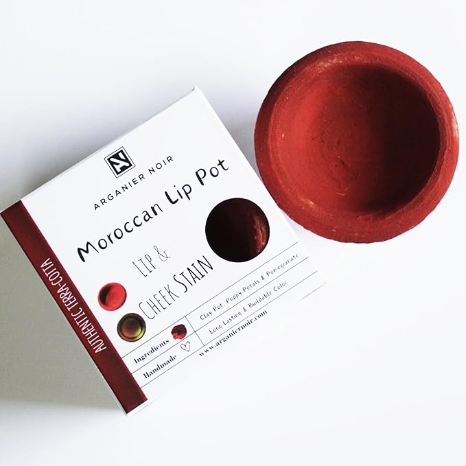 Aker Fassi Moroccan Lip and cheek Clay Pot Red Buildable Tint Color.