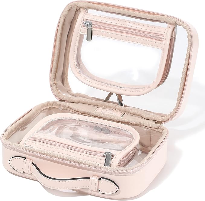 Veki Transparent Makeup Bag Travel Cosmetic Bags Case Waterproof Toiletries Bag Large Capacity Open Storage Bags Organizer With Zipper, Portable Make Up Organizer for Women and Girls