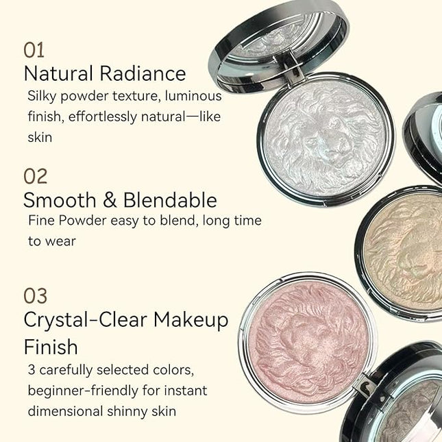 K'APEINE Highlighter Makeup Palette, High Glossy Face Makeup Palette Pearl Shimmer Single Glitter Eyeshadow White Sparkling Finish Highlighter Powder Smooth Baked Lasting Shining Makeup Kit-01