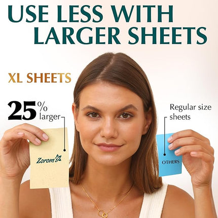 Natural Green Tea Oil Blotting Sheets - 25% Larger (4.7x3") - 600 Makeup Friendly Papers for Face - Easy Dispensing Oil Absorbing Sheets