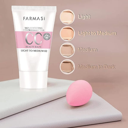 FARMASi CC Color Control Cream, Natural and Flawless Finish, Enriched Formula with Multimineral & Spf 25+, All-Day Hold, All Skin Types, 1.7 fl. oz, Light to Medium