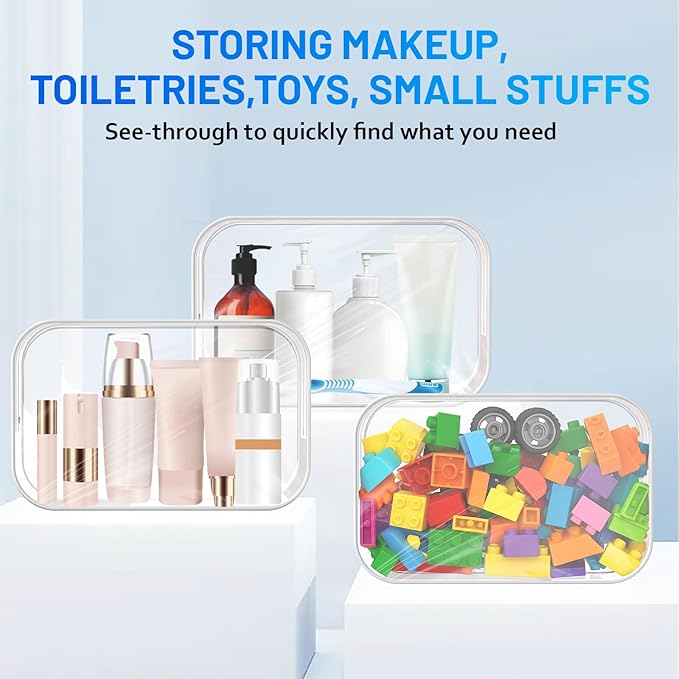 12 PCS Clear Makeup Bag for Women with Zipper, TSA Approved Toiletry Pouch, Cosmetic Bag Bulk for Travel Organizer Diaper, Toy, Gift (White)