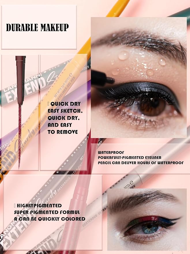 Burgundy Gel Glitter Eyeliner Pencil, Metallic Waterproof Smudge-Proof Creamy Retractable Smooth Eye Liner pen, Hypoallergenic Long Lasting Eyeliner Brightener Pen Crayon Eye Makeup Gift for Women#07