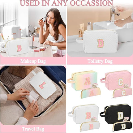 Personalized Initial Makeup Bag Trendy Stuff Leather Waterproof Cosmetic Bag Travel Toiletry Bag, Makeup Organizer Case Mother's Day/Birthday/Graduation Gifts for Women Girls Mom Girlfriend White.