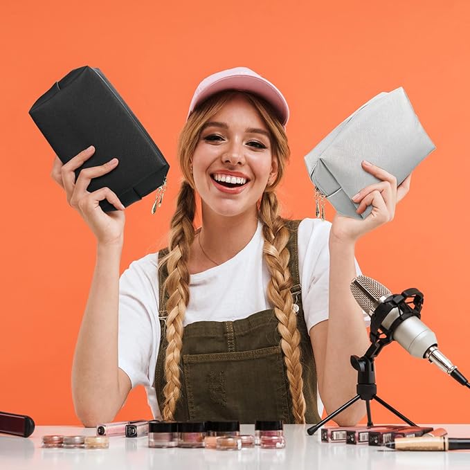 Jexine 9 Pcs Makeup Bag Leather Zipper Cosmetic Bag Preppy Water Resistant Versatile Makeup Pouch Travel Cosmetic Organizer Portable Toiletry Pouch Daily Beauty Storage for Women Girls Gift