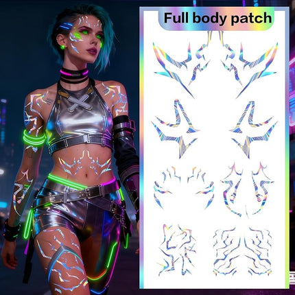 Movie Hunters Rumi Temporary Tattoos Anime Purple Temporary Tattoos Dance Cosplay Tattoos Stickers Prop Halloween Cosplay Accessories Waterproof(Colorful Laser) 8 sheets