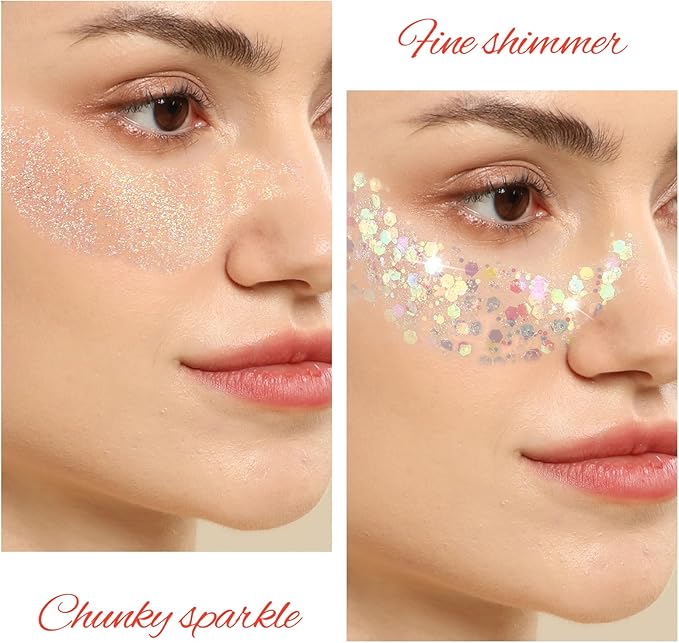 FANDAMEI Body Glitter Kit - 8 Colors 8 ml/Jar for Glitter Makeup, Face Hair Glitter for Kids&Women, Halloween Mermaid Rave, Hair Sparkles