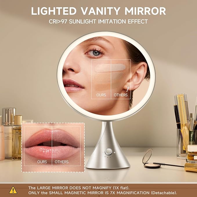 Lighted Makeup Mirror with Magnification Electric Plug in, 7X Magnifying Lighted Vanity Makeup Mirror with Led Lights