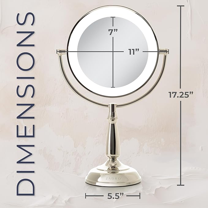 Zadro 11" Makeup Mirror with Lights and Magnification Dimmable Touch LED Lighted Makeup Mirror with Magnification (Large | 11" x 17" | 5X/1X, Polished Nickel)