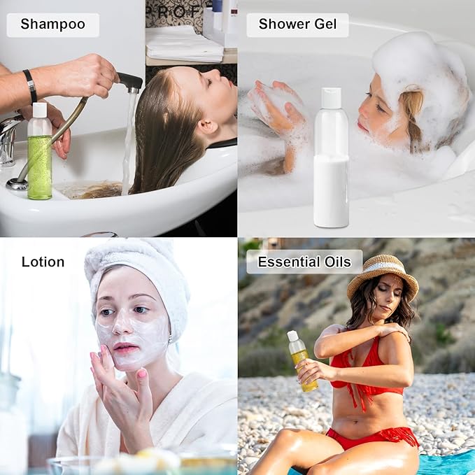 2 Pack 8 oz Clear Plastic Bottles with White Disc Caps Refillable Empty Squeeze Containers Cosmetic Bottles for Toiletries Conditioner Shampoo Lotions Gels