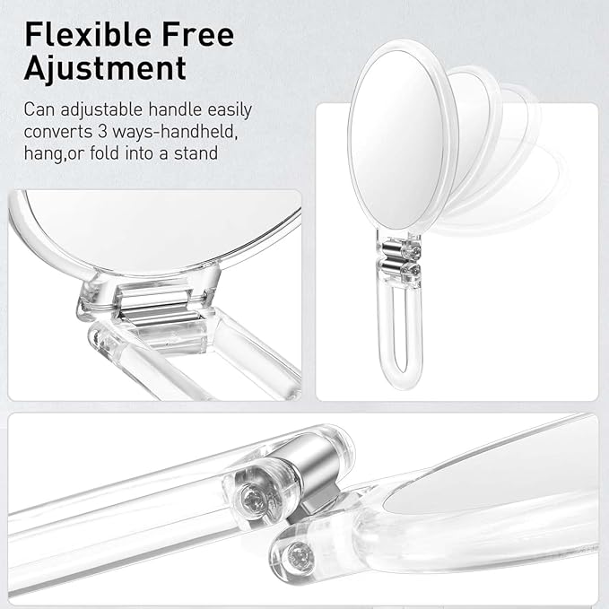 LFOYOU Magnifying Handheld Mirror Double Sided, 1X 15X Magnification Hand Mirror, Travel Folding Held Adjustable Rotation Pedestal Makeup Desk Vanity Mirror