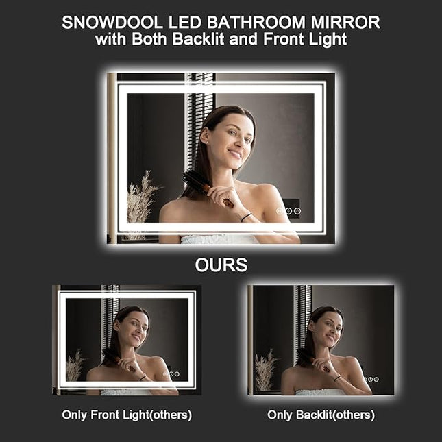 LED Bathroom Mirror, 40"X30" with Front and Backlit, Anti-Fog, Bathroom Vanity Mirror for Wall, Memory Function, Stepless Dimmable, Tempered Glass (Horizontal/Vertical)