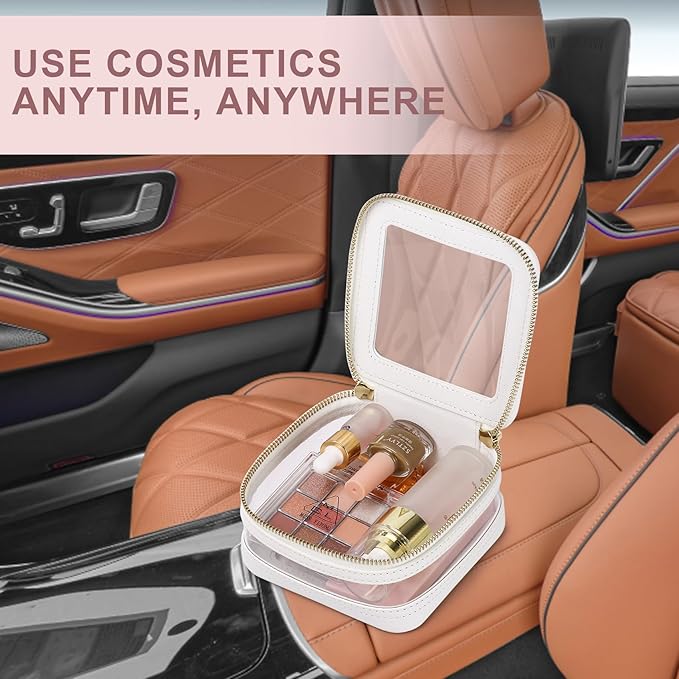 Pinkmik Small Makeup Bag Clear Mini Cosmetic Makeup Case & Toiletry Bag with Zipper Women's Purse Organizer & Car Essentials (White, MINI-2)