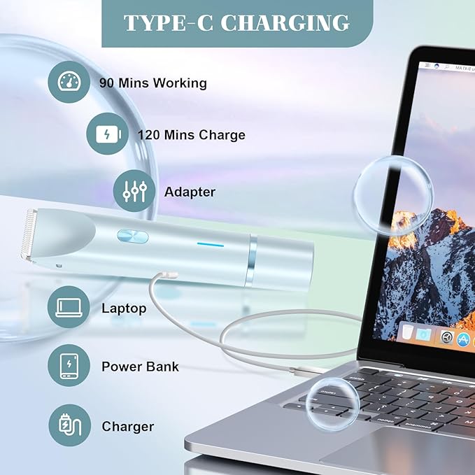 Women Bikini Trimmer, Dual-Head Hair Trimmer for Women,2-in-1 Bikini Shaver with Ceramic Blade Heads & Type-C Charging Port, Electric Razors for Women Pubic Hair,Underarms,Legs,Arms,Face (Light Blue)