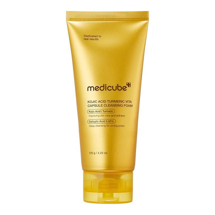 medicube Facial Cleanser Turmeric Capsule Foam Cleanser | for Balancing Uneven Skin Tone & Texture | Fade Appearance of Uneven Patches & Ideal for Use After Spot Care | Korean Skincare, 4.23 oz