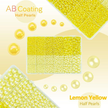 qiipii 2 Styles Lemon Yellow Flatback Pearls for Bedazzling Crafting 3mm-10mm Half Round Pearls Beads Gems Bedazzler Kit Charms for Nails Face Eyes Makeup Tumblers Bottles DIY Crafts Shoes Beauty Deco