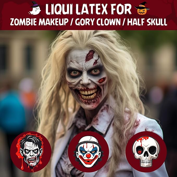 Halloween Liquid Latex SFX Makeup(2 fl oz) – Fake Skin & Wounds for Zombie, Clown, Vampire Costume, Cosplay, Special Effects Scars, Cuts Make Up for Face and Body, Fast-Dry, Non-Toxic, (Clear)