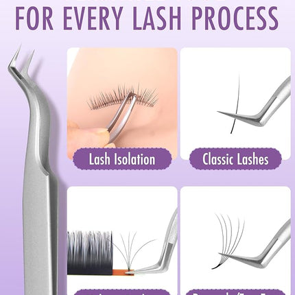 Beyelian Volume Lash Tweezers Lash Tweezers for Eyelash Extensions, Non-slip High Precision Effortless Tip for Mega Fans, Stainless Steel ZJ12