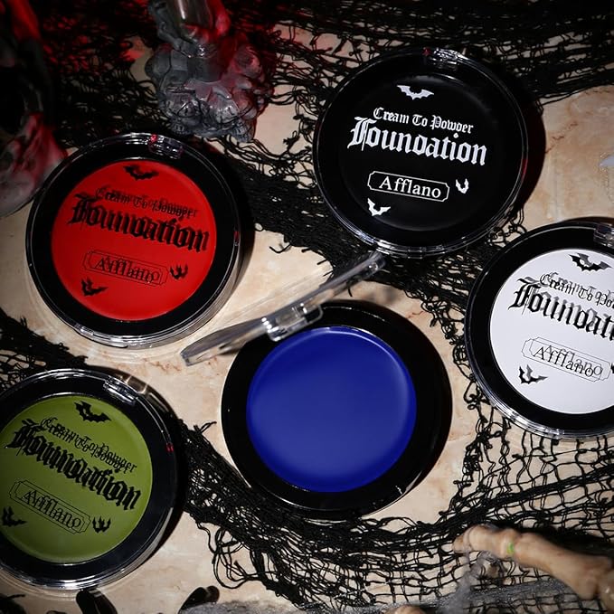 Goth White Foundation Makeup, White Face Body Paint High Coverage Cream to Powder, Waterproof Face Painting Makeup for Clown Zombie Halloween Costume, Professional Greasepaint for Stage SFX Cosplay