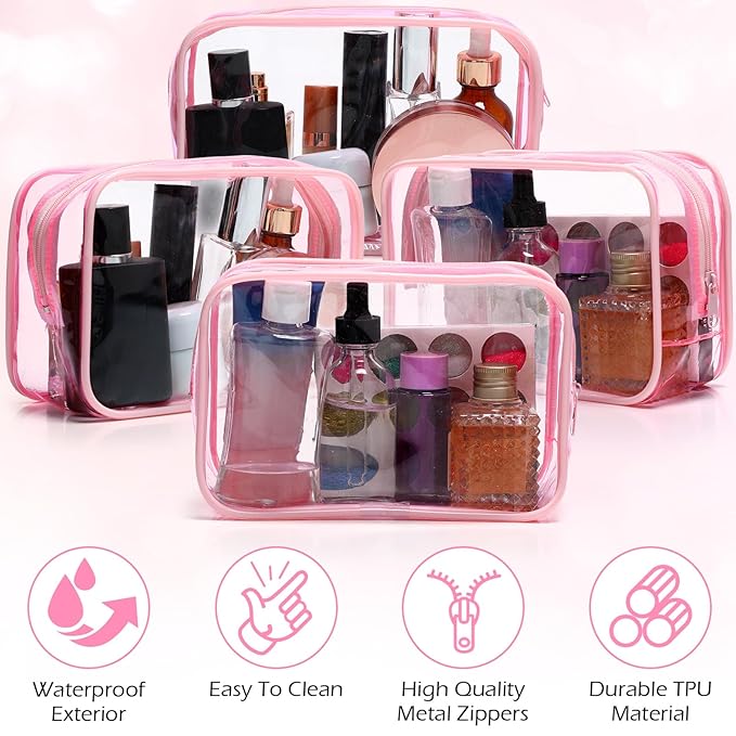 Weewooday 12 Pieces Clear Makeup Bags Cosmetic Storage Bags PVC Zipper Pouches Travel Waterproof Makeup Plastic Case for Women Organizing Toiletries Traveling Bathroom(Large,Light Pink)