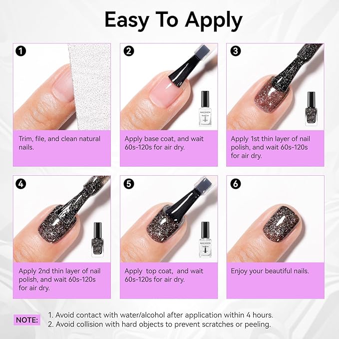 Black Glitter Nail Polish, Fast Air Drying Regular Nail Polish Rainbow Sparkly Shimmer Black Nail Lacquer, High Shine Toe Fingernail Polish, Nails Art Salon Manicure at Home Gift