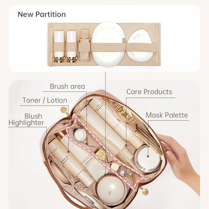 EACHY Travel Makeup Bag,Large Capacity Cosmetic Bags for Women,Waterproof Portable Pouch Open Flat Toiletry Bag Pattern Makeup Bag