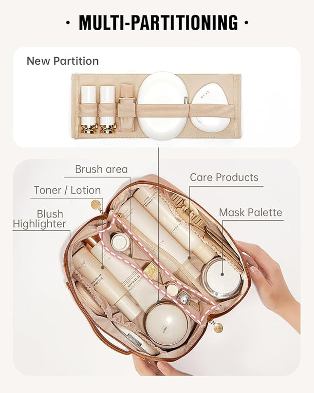 EACHY Travel Makeup Bag,Large Capacity Cosmetic Bags for Women,Waterproof Portable Pouch Open Flat Toiletry Bag Pattern Makeup Bag