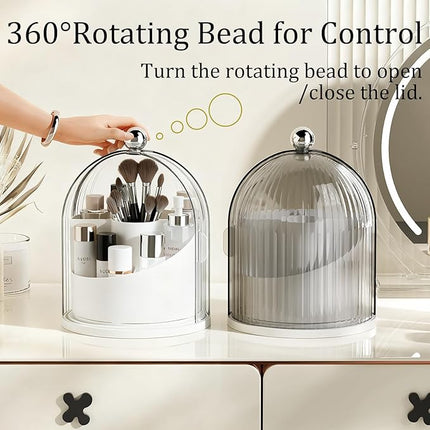 ONXE Makeup Brush Holder Organizer with Lid,360° Rotating Makeup Organizer Countertop,5 Compartments Make Up Brush Organizers for Makeup Brushes,Cosmetics,Skincare,Nail Polish,Toothbrush,Dustproof