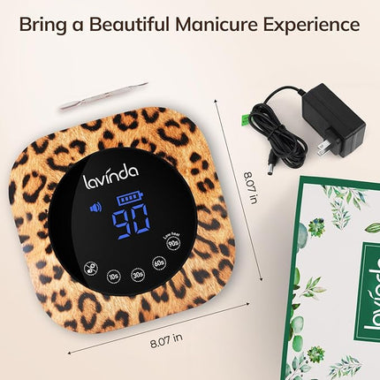 Lavinda LED Nail Lamp UV Light for Gel Nails 54W Cordless Rechargeable UV Lamp Nail Light with 4 Timer, 2X Faster Professional Gel Polish Curing Nail Dryer for Salon Use-Leopard Print