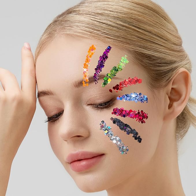 Teenitor Face Glitter Makeup Festival Body Glitter Gel, 12 Colors Face and Body Glitter Gel, Hair Glitter, Glitter for Body Makeup