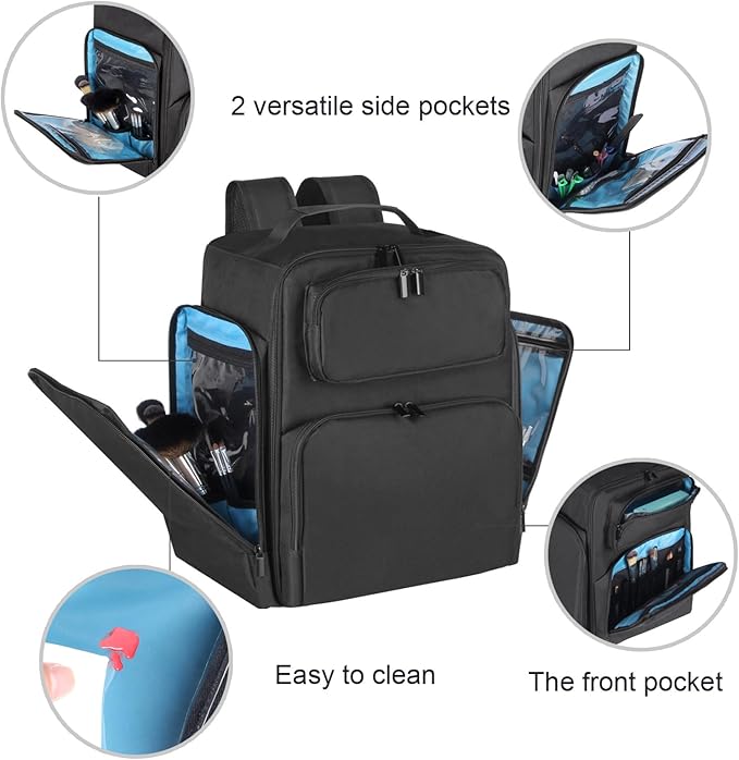 Travel Makeup Organizer Backpack with 6 Removable Cases,Extra Large Cosmetic Storage Bag for Women and Professional Make up Artist (Black)