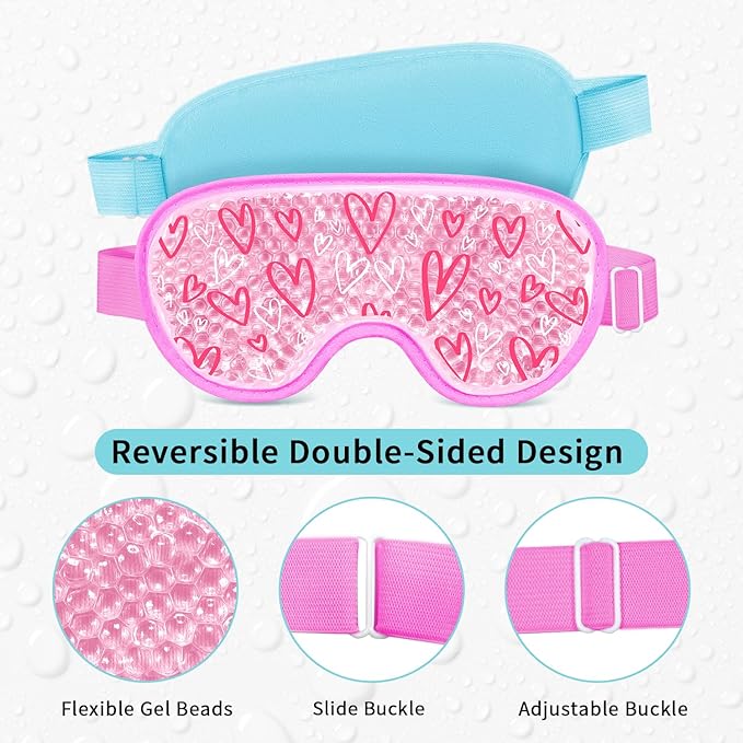 2PCS Cooling Eye Mask Gel Eye Mask, Reusable Hot Cold Therapy cold eye mask for Post Surgery, Puffiness, Dark Circles, Eye Bags, Dry Eyes, Migraines with Soft Plush Backing (Heart+Snowflake)